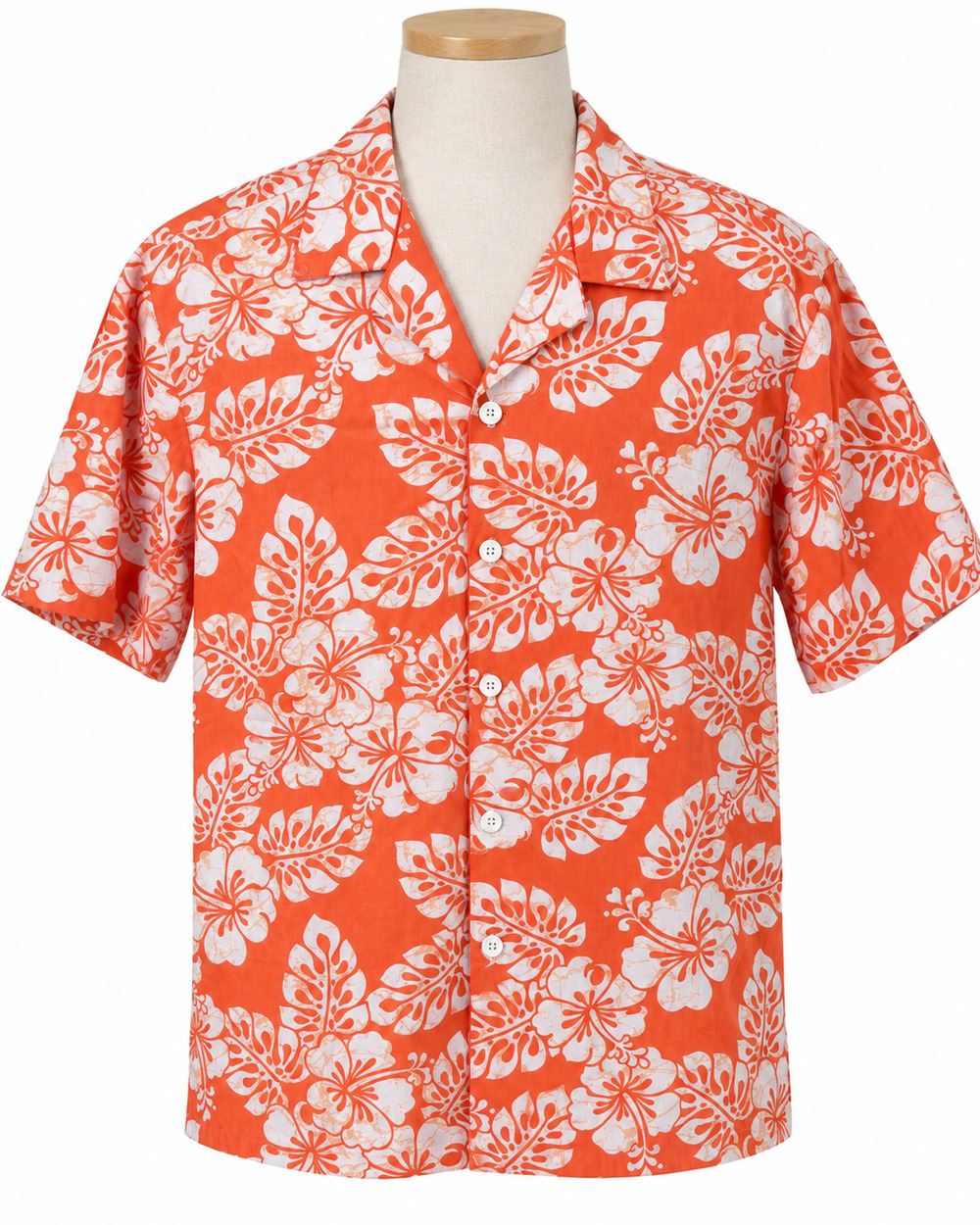 Heritage Costumes Men’s Hawaiian Shirt Orange White Hibiscus Leaf Print XS